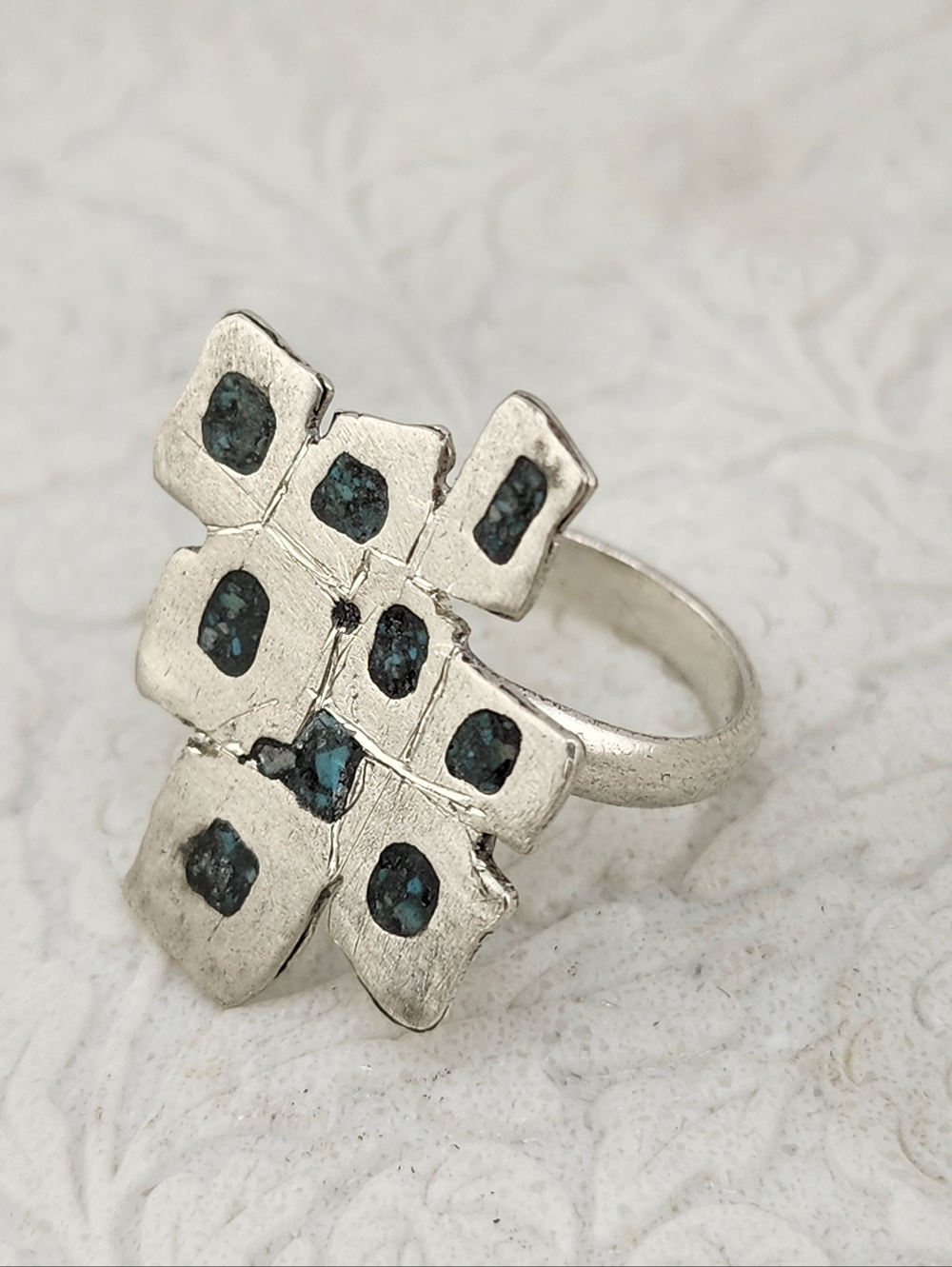 INLAY TURQUOISE ADJUSTABLE RING HANDMADE STERLING - Picture 7 of 12